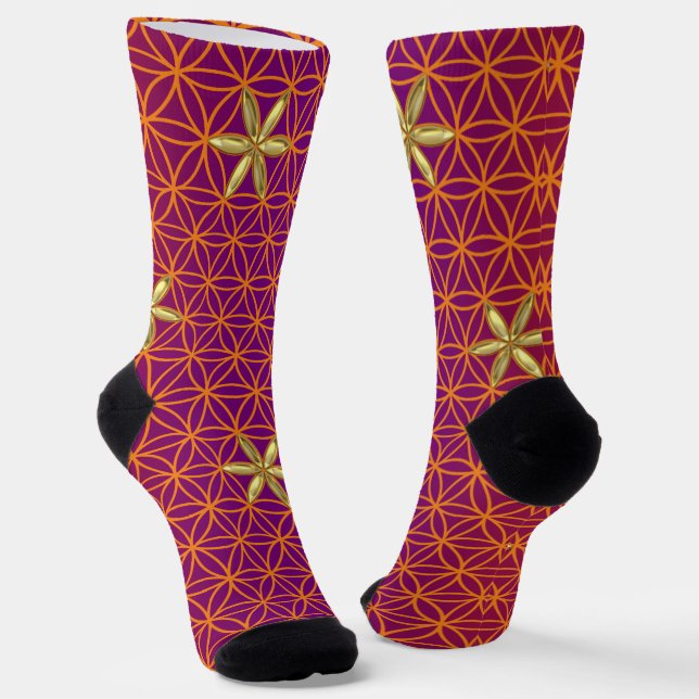 Calcetines FLOR DE LA VIDA - patrón dorado rojo (Angular)