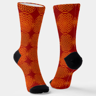 Calcetines FLOR DE LA VIDA - patrón rojo anaranjado