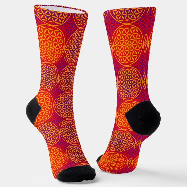 Calcetines FLOR DE LA VIDA - patrón rosa naranja (Angular)