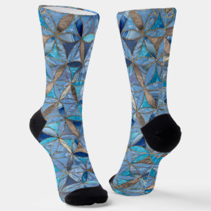 Calcetines Flor de patrón de vida mármol azul