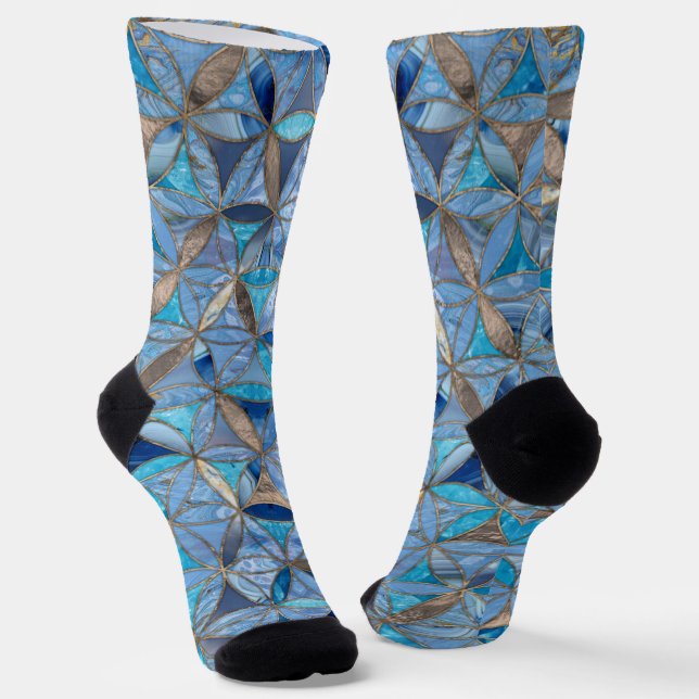Calcetines Flor de patrón de vida mármol azul (Angular)