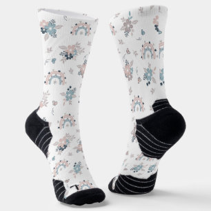 Calcetines Flor de patrón sin foco y arcoiris boho