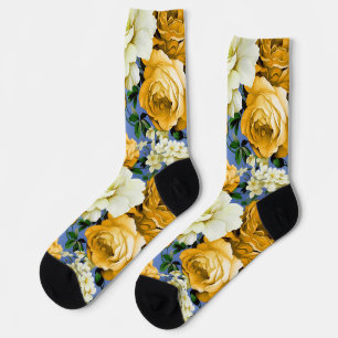 Calcetines Flor de rosa amarillo retro grande