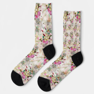 Calcetines Flor decorativa sin fisuras con perla amarilla