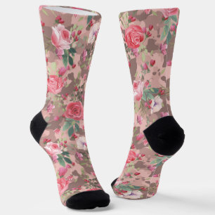 Calcetines Flor Floral acuarela Camuflaje Rosa Oro Rosa