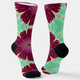 Calcetines Flor roja borgoña Mandala Art Fun Socks