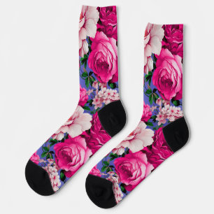 Calcetines Flor rosa rosada grande retro