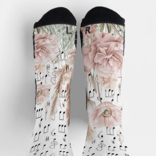 Calcetines Flor silvestre rosa de hoja de cosecha de vintage