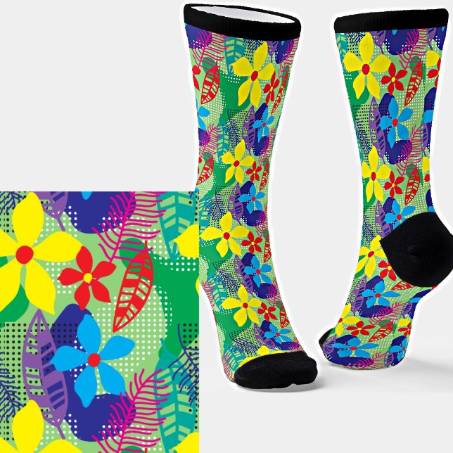 Calcetines Floral amarillo azul rojo moderno (Subido por el creador)