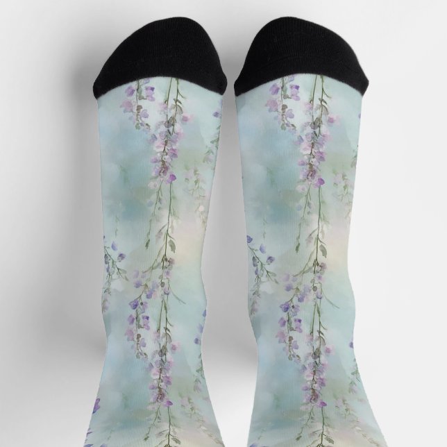 Calcetines Floral azul morado romántico (Arriba)