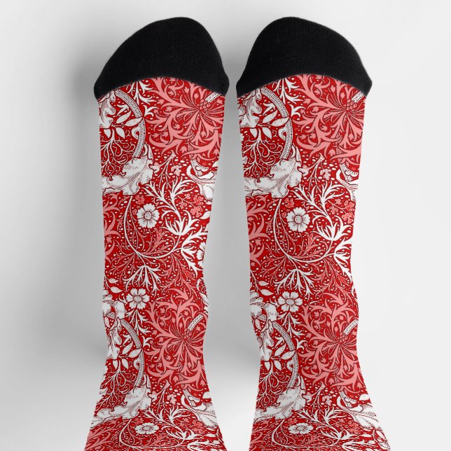 Calcetines Floral de algas marinas de Art Nouveau, rojo coral (Arriba)