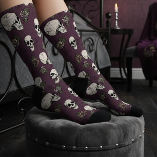 Calcetines Floral de calaveras góticas y Rosas marrones