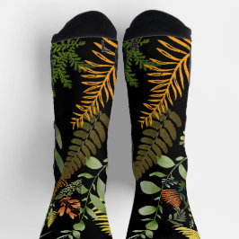 Calcetines Floral de follaje botánico de Fern oscuro y colori