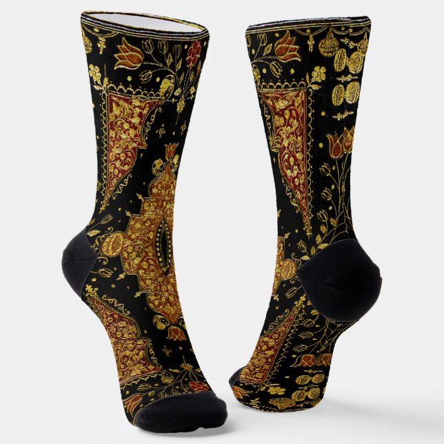 Calcetines Floral de oro y negro de otoño (Angular)