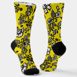 Calcetines Floral estilizada con fondo amarillo brillante