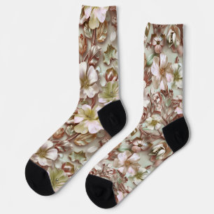 Calcetines Floral estilizada en 3d en verde mosca