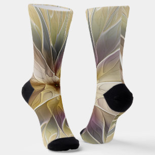 Calcetines Floral Fantasía Oro berenjena Resumen Arte Fractal