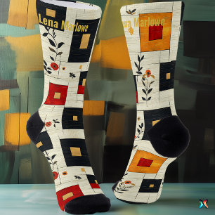Calcetines Floral geométrica moderna - Beige Personalizado y 