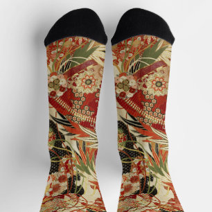 Calcetines FLORAL JAPONÉS ANTIGUO Rojo Verde Negro