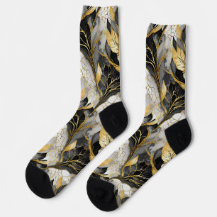 Calcetines Floral Japonés Negro Oro