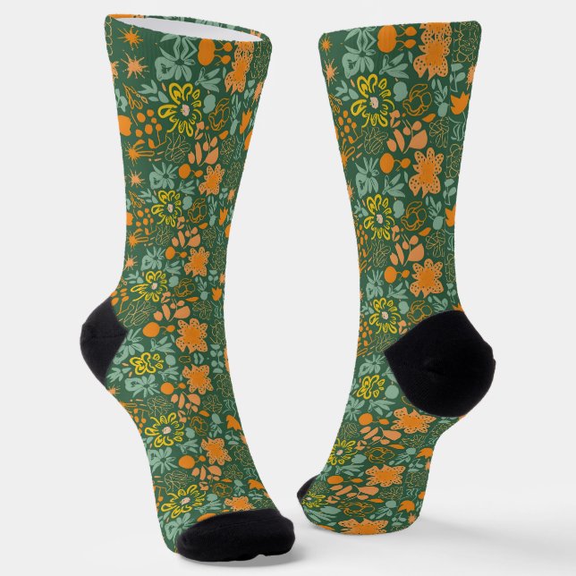 Calcetines Floral pattern on a dark green background  (Angular)