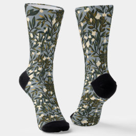 Calcetines Floral pattern on  dusty blue-gray background