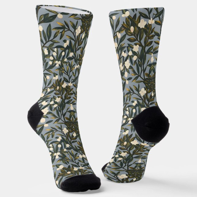 Calcetines Floral pattern on  dusty blue-gray background (Angular)