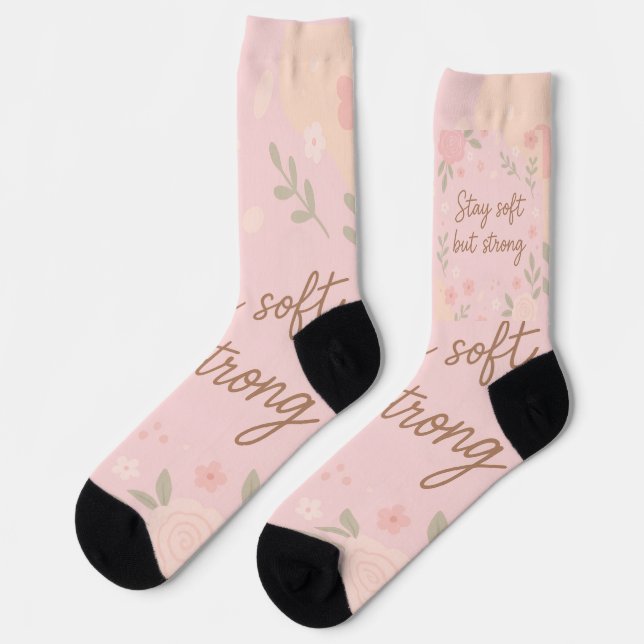 Calcetines Floral Pink Inspirational Quote – Stay Soft (Izquierda)