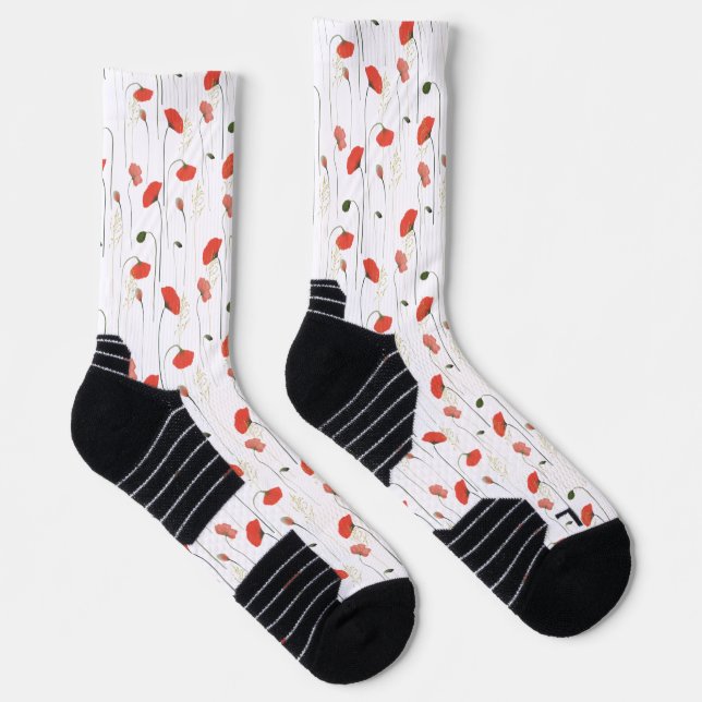 Calcetines Floral Red Poppy Flower Botanical Pattern Socks (Derecha)