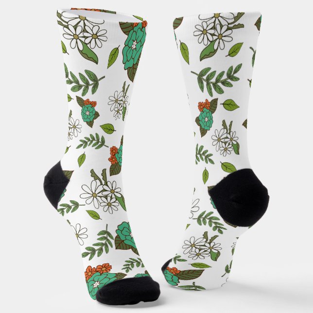 Calcetines Floral Retro Blanco y Verde (Angular)