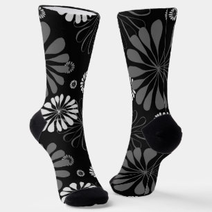 Calcetines Floral retro en blanco y negro