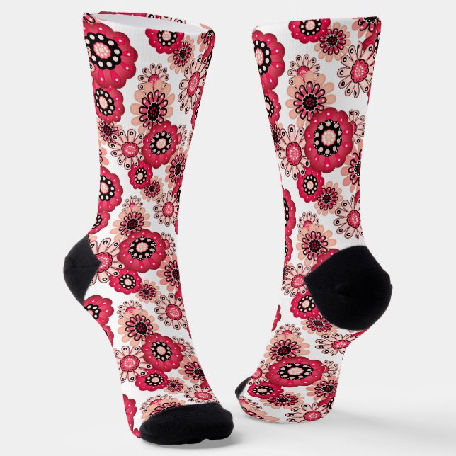 Calcetines Floral rústico retro rojo y blanco (Angular)