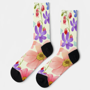 Calcetines florales con dedos y talones negros sob