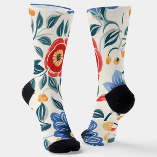 Calcetines florales con rojo intenso
