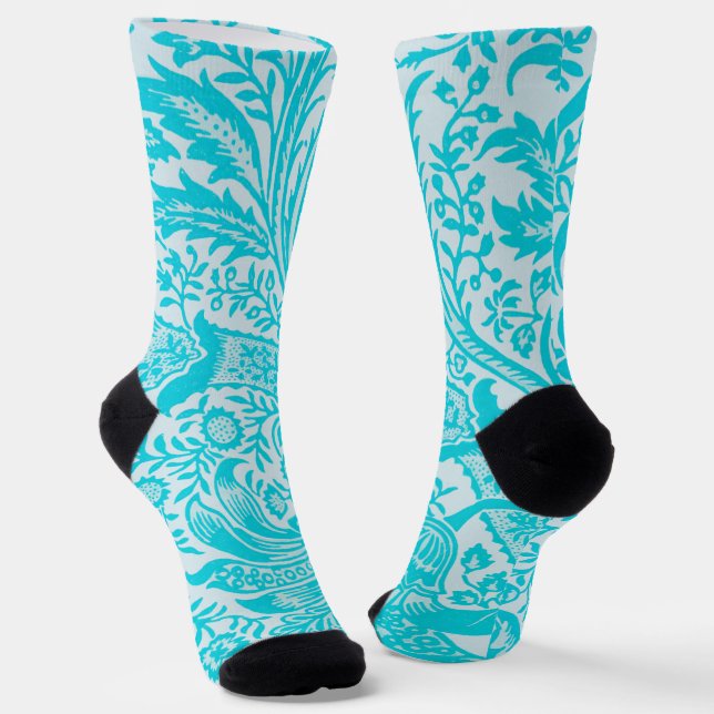 Calcetines florales de estilo Aqua Turquoise Blue  (Angular)