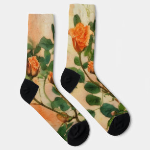 Calcetines florales de rosa naranja Arte en calcet