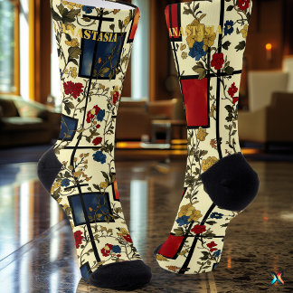Calcetines Florales Elegantes con Acentos Geométri
