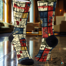 Calcetines Florales Elegantes con Diseño de Cuadrí