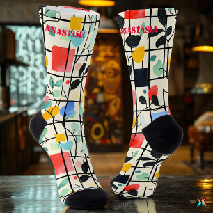 Calcetines florales modernos con diseño de rejilla