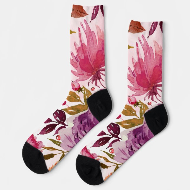 Calcetines Florals Watercolor Rojo, Rosa, Mauve (Izquierda)