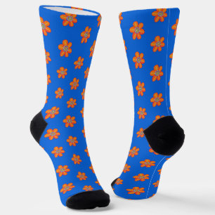 Calcetines Flores Artísticas Naranja Azul