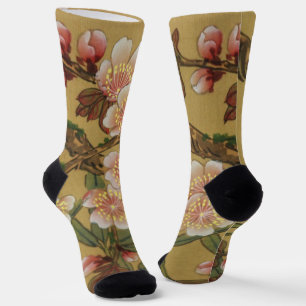 Calcetines Flores asiáticas japonesas de cerezo vintage