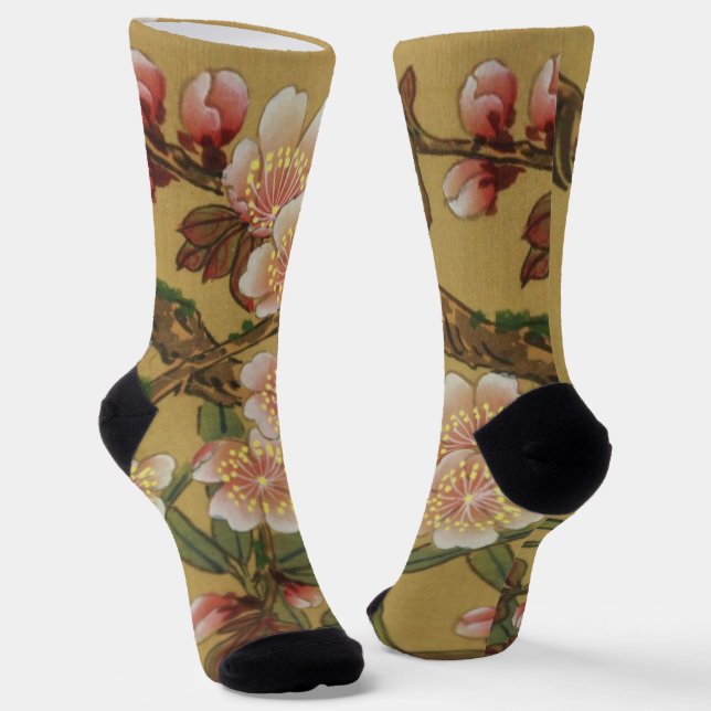 Calcetines Flores asiáticas japonesas de cerezo vintage (Angular)