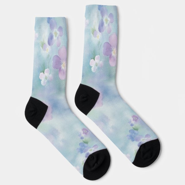 Calcetines Flores Azules Lila Blancas (Derecha)