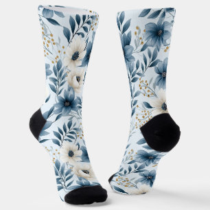 Calcetines Flores azules y beiges