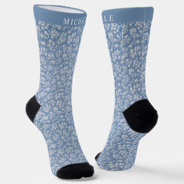 Calcetines Flores blancas de plata azul de acero personalizad