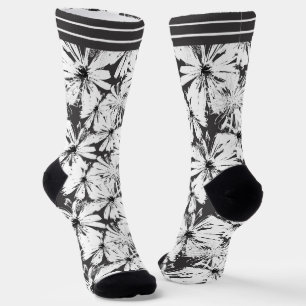 Calcetines Flores blancas en gris oscuro