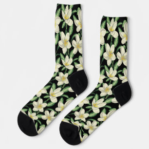 Calcetines Flores blancas sin costuras trópicas hoja verde