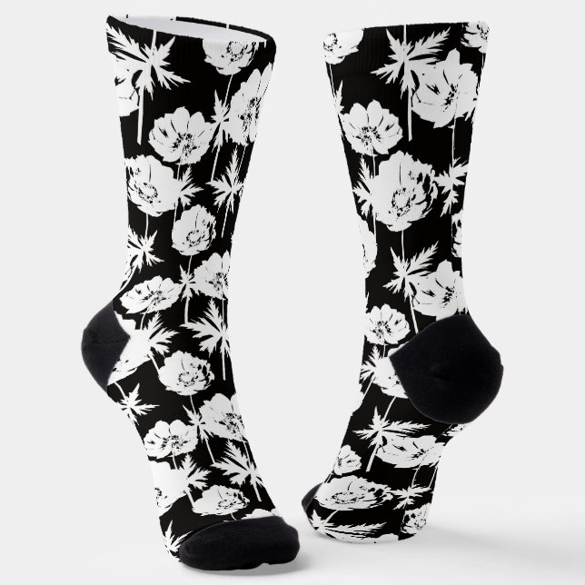Calcetines Flores blancas sobre negro. (Angular)