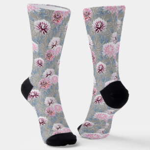 Calcetines Flores blancas y rosadas en gris.